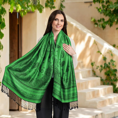 Ciormis Two Tone Silky Paisley Pashmina Shawl Scarf,Soft Women's Rave Jacquard Pashminas Wrap Scarves
