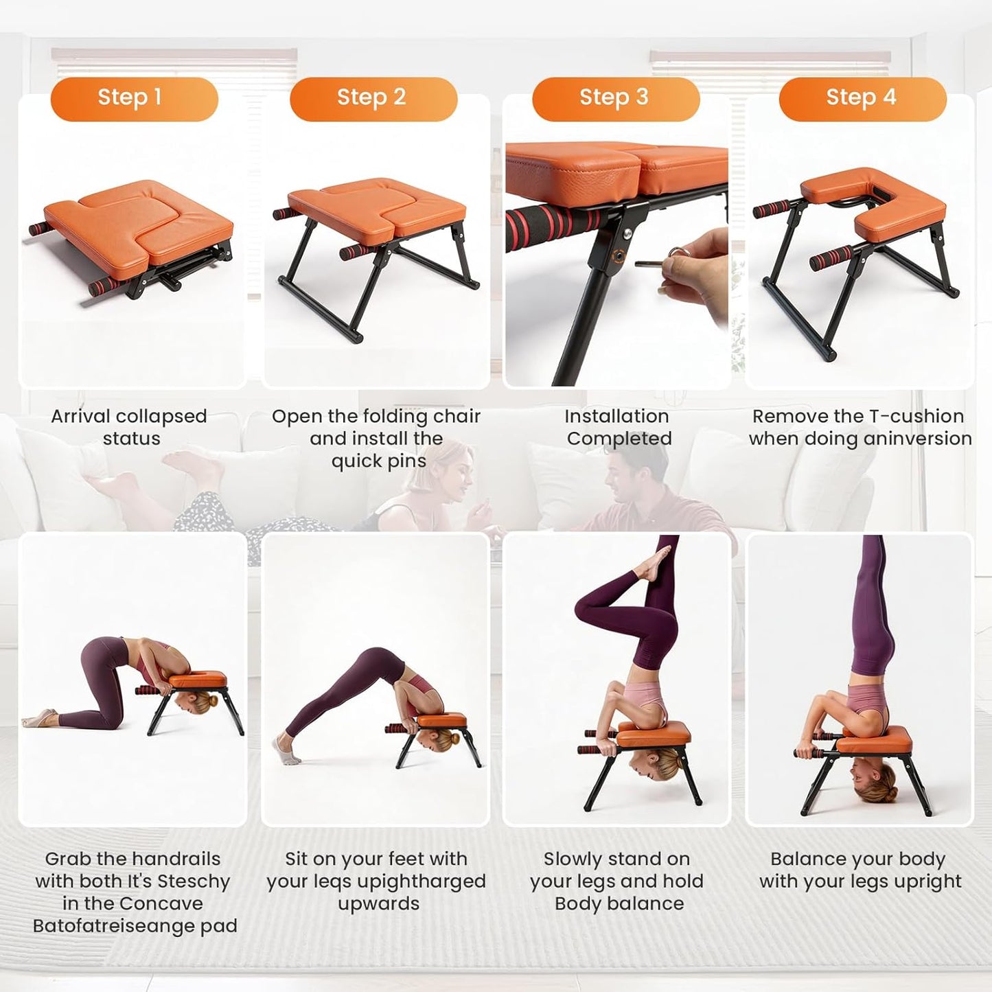 Yoga Headstand Bench, Stand Yoga Chair for Balance Training, Core Strength Building, Upside Down Chair for Relaxation, Handstand Trainer Inversion Chair for Home Gym