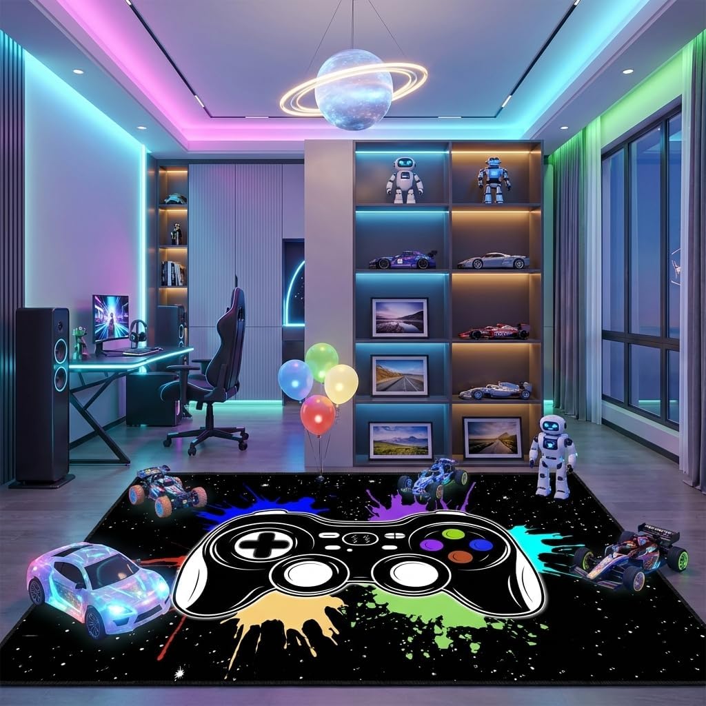 Game Controller Rugs for Bedroom Boys Living Room Gamer Gamepad Red Carpets Floor Mat Player Indoor Mats Gaming Art Design Home Decor Crystal Doormat Yoga Mats 3'x5'