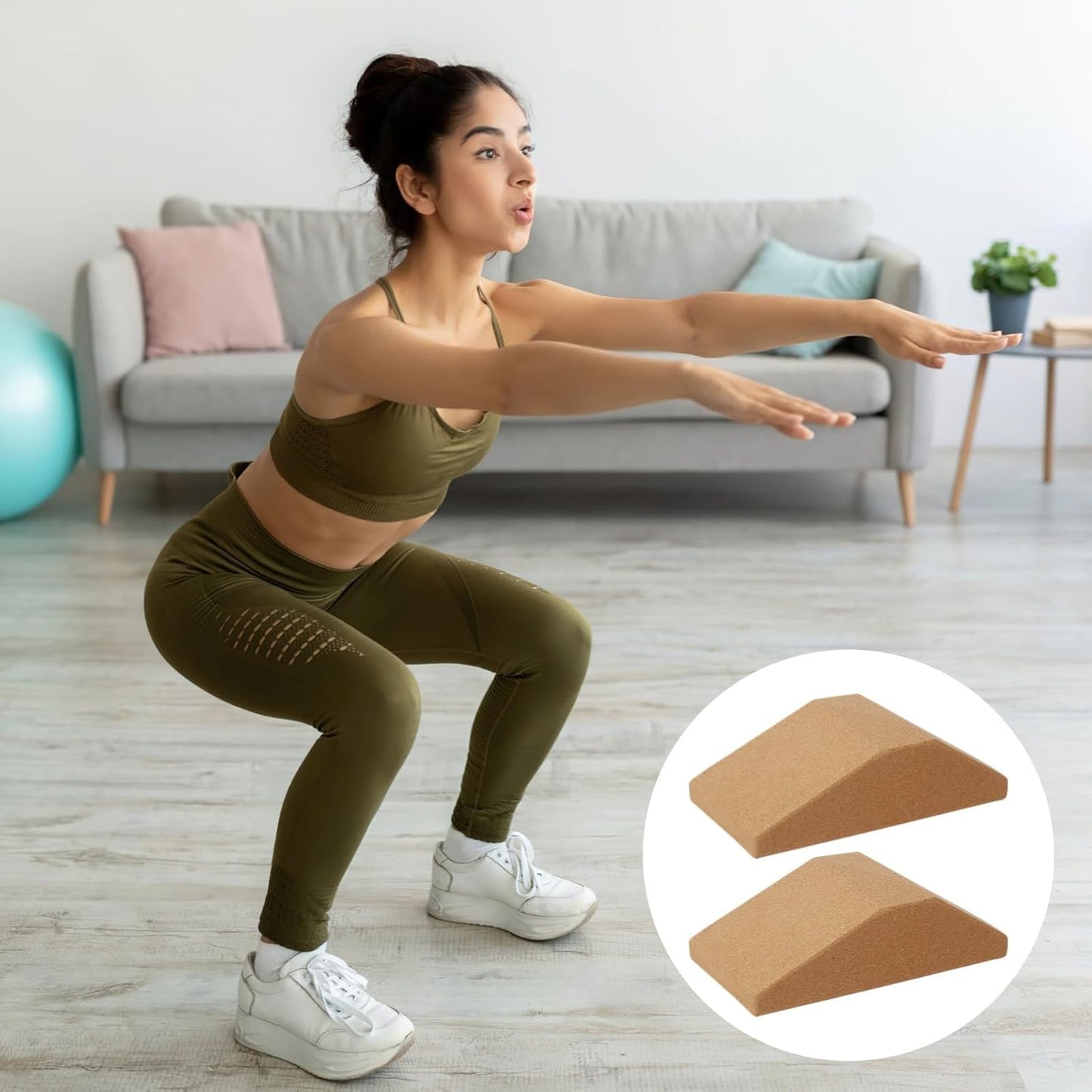 2 Yoga Wedge Blocks - Cork Design for Wrist Support and Non-Slip Grip, Ergonomic for Squats & Myofascial Release