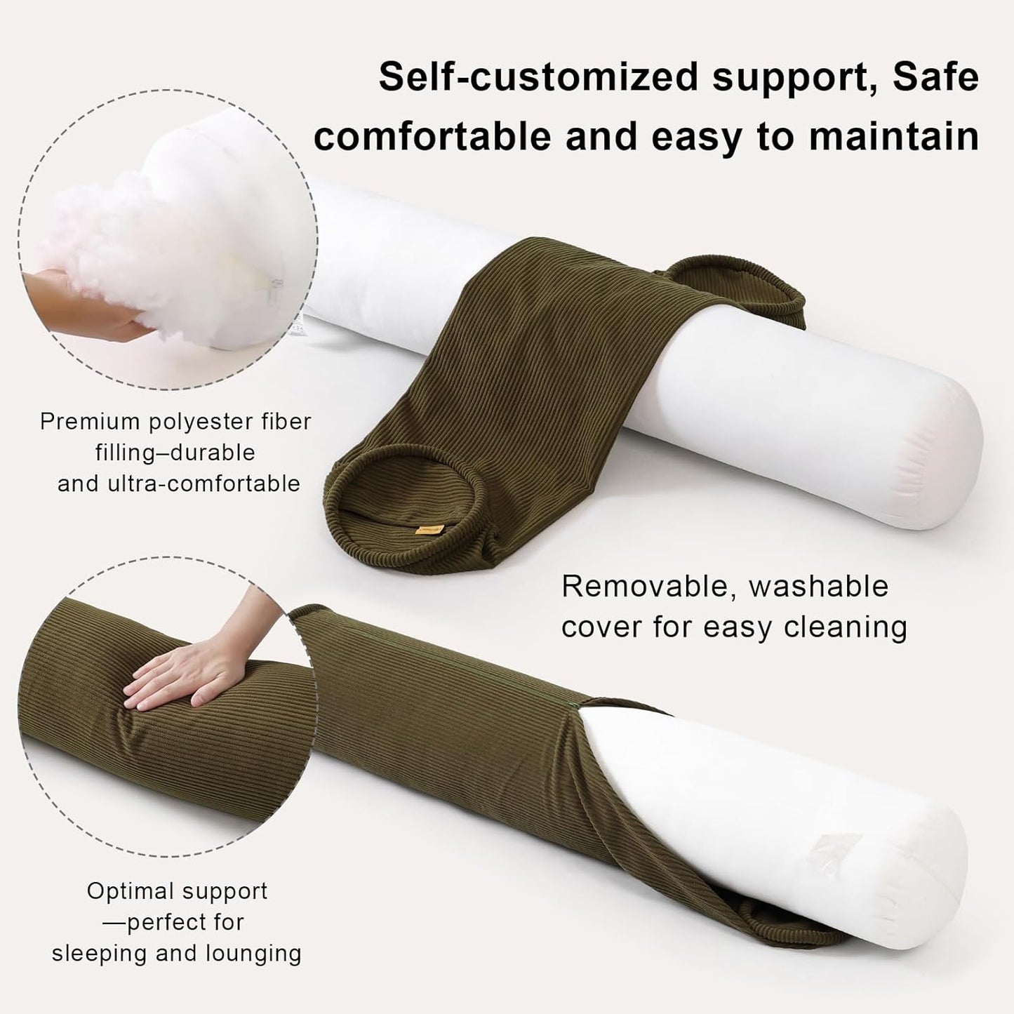 Corduroy Body Pillow, Round Bolster Cylinder Pillow for Adults, Soft Long Support Pillow for Bed & Sofa, Removable Washable Cover,59 x 7.87 Inches,Peacock Blue