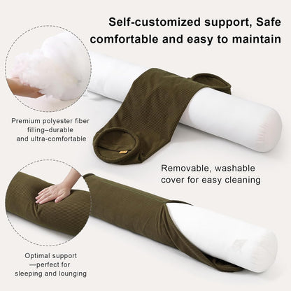 Corduroy Body Pillow, Round Bolster Cylinder Pillow for Adults, Soft Long Support Pillow for Bed & Sofa, Removable Washable Cover,59 x 7.87 Inches,Peacock Blue