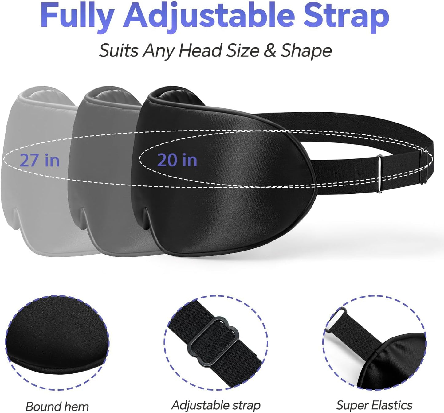Sleep Eye Mask for Men Women, Sleeping Mask for Side Sleeper, Travel Blackout Night Blindfold Eye Shade Cover with Adjustable Strap (Black)