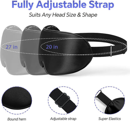 Sleep Eye Mask for Men Women, Sleeping Mask for Side Sleeper, Travel Blackout Night Blindfold Eye Shade Cover with Adjustable Strap (Black)