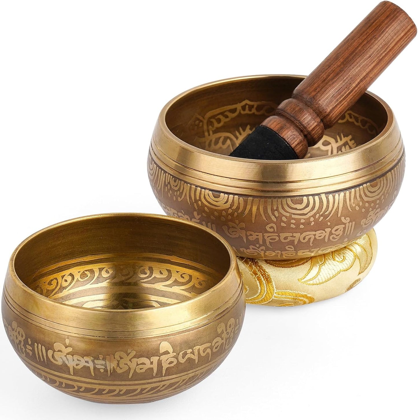 Relaehih 2-Pack Tibetan Singing Bowls Set - 100% Handmade in Nepal, Sound Bowl Meditation Set for Yoga, Chakra Healing, Meditation Gifts, Unique Gifts for Women (Blue, 3.15 + 4 inch)