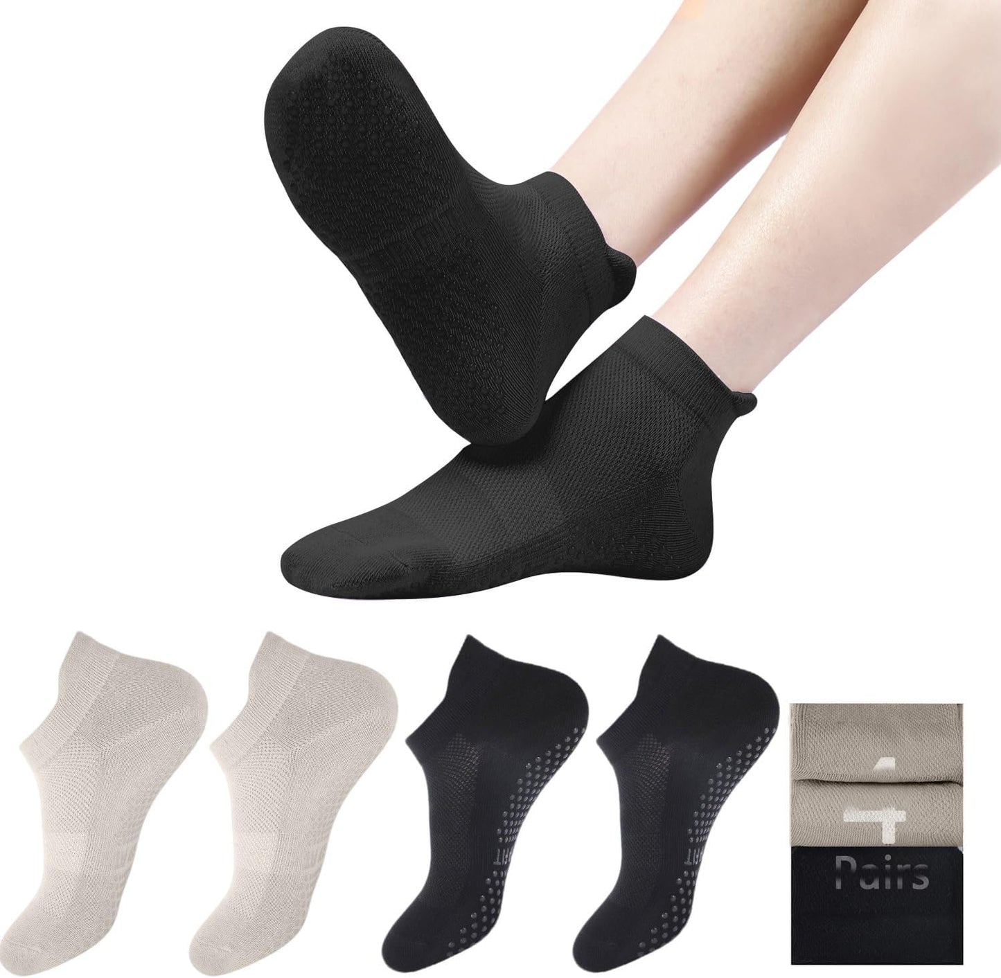 Acetin 4 Pairs Grip Socks Pilates Socks for Women