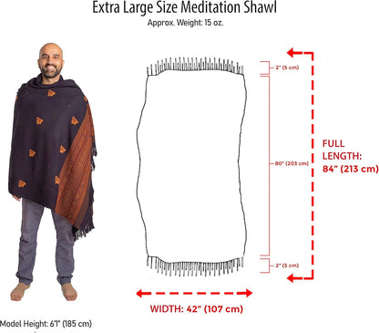 Exotic Vegan Meditation Shawl - Large Unisex Prayer Wrap, Oversize Scarf & Versatile Indian Style Blanket