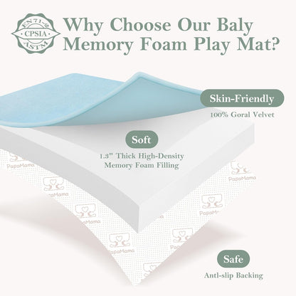 PapaMama Baby Play Mat,1.3" Thick Memory Foam 50x50 Soft Velvet Playpen Mat for Kids,Infants,Toddlers,Tummy Time Crawling Mats with Non-Slip Bottom,Yoga,Tatami,Nursery Rug(Sky Blue)