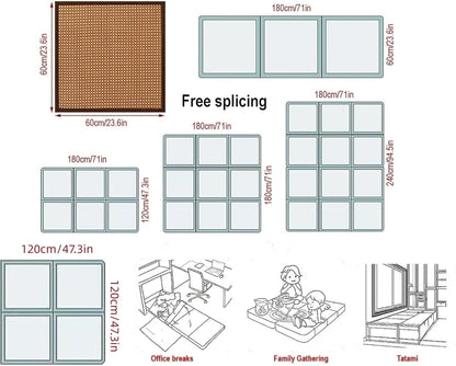 Japanese Tatami Mat, Rattan Tatami Mats, Bedroom Rattan Mat, Summer Floor Sleeping Mat Tatami Mattress, Indoor/Outdoor Rugs, Stitching Carpet Crawling Mats for Living Room Bedroom Playroom Yoga (Colo