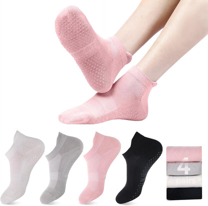 Acetin 4 Pairs Grip Socks Pilates Socks for Women