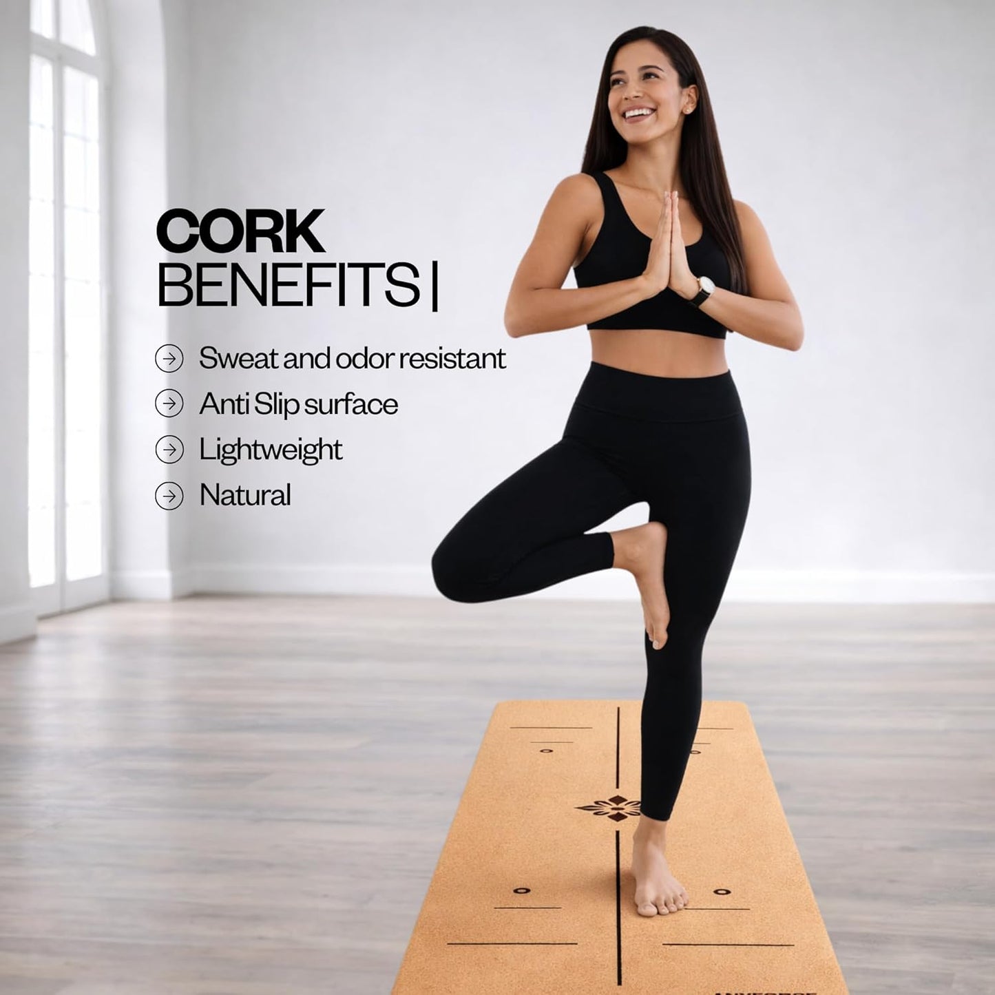 Cork Yoga Mat for Hot Yoga – Sweat Activated Non Slip Grip, 6MM Thick Workout & Fitness Exercise Mat for Men & Women with Alignment Lines, Premium Cork & TPE Yoga Mat for Pilates, Stretching & Home Gym – Rayforce