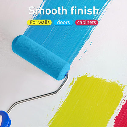 Mister Rui 4 Inch Foam Paint Roller Kit, 8 Pack - Mini Roller Set with 4” Small Roller Covers, Frame, Tray & Liner for Smooth Painting on Walls, Trim, Furniture, Home DIY Projects