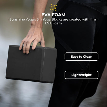 Sunshine Yoga 3" Yoga Block, 10 Pack Bulk EVA Foam Yoga Blocks, Firm and Supportive Yoga Brick, Balance Foam for Stretching, Pilates, and Workout, 3" x 6" x 9"