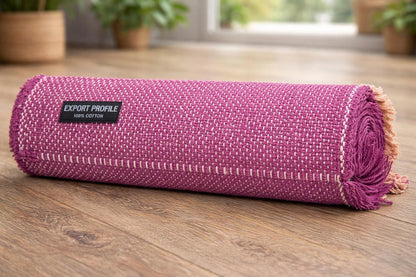 Indian Handmade100 % Organic Anti Skid Multi Colour Cotton Yoga Mat - Eco-Friendly Hand-Woven Rug - Non-Slip & Thick (24”x72”x5mm) for Hot yoga & Everyday Fitness at Home - Comfortable & Foldable Extra-Long Mat