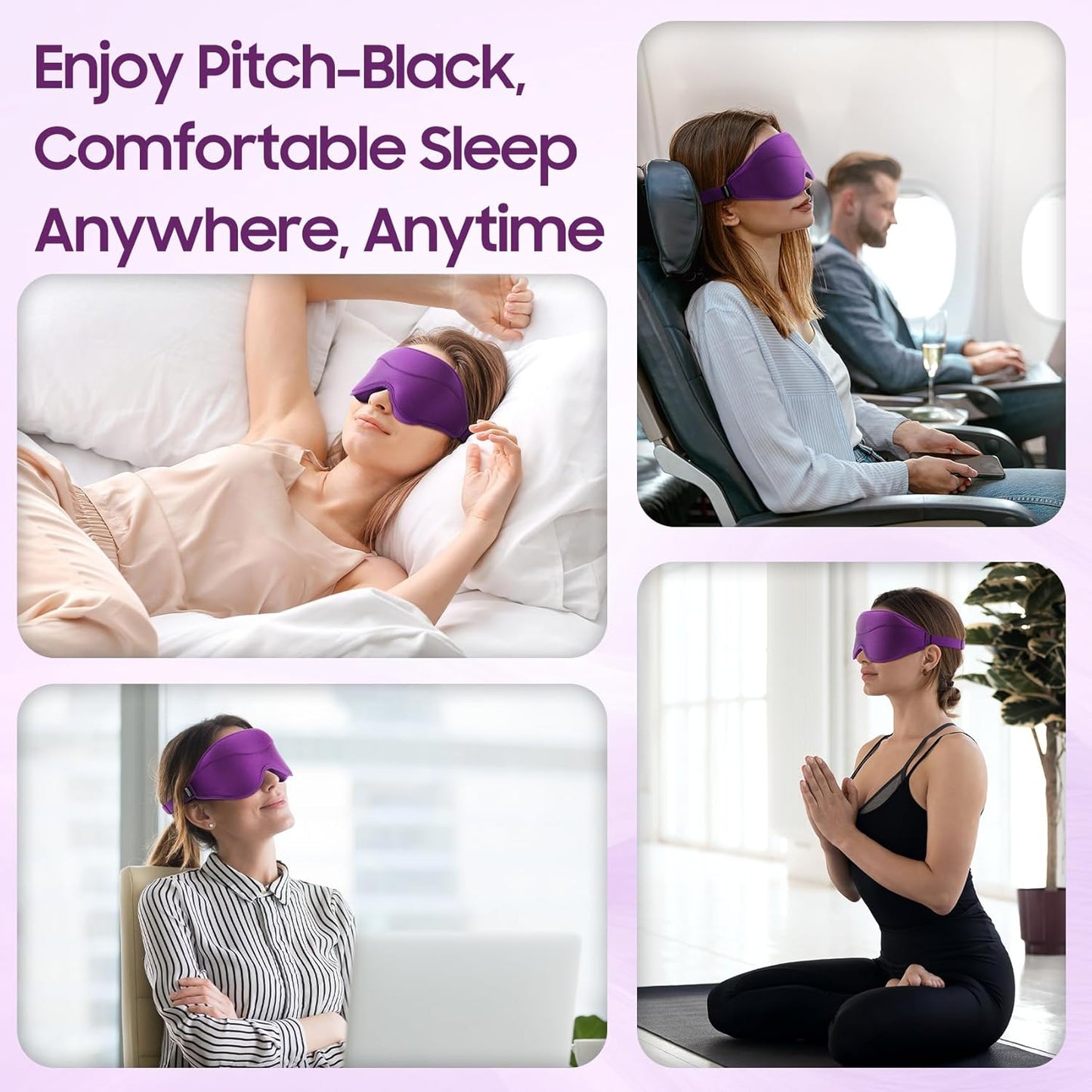 Sleep Mask - Total Blackout 3D Sleeping Mask, Super Lightweight & Silky Soft Eye Mask for Sleeping, Fully Adjustable Fit for Home, Office, Traveling, Meditation, Yoga, Pink, Mothers Day Gifts