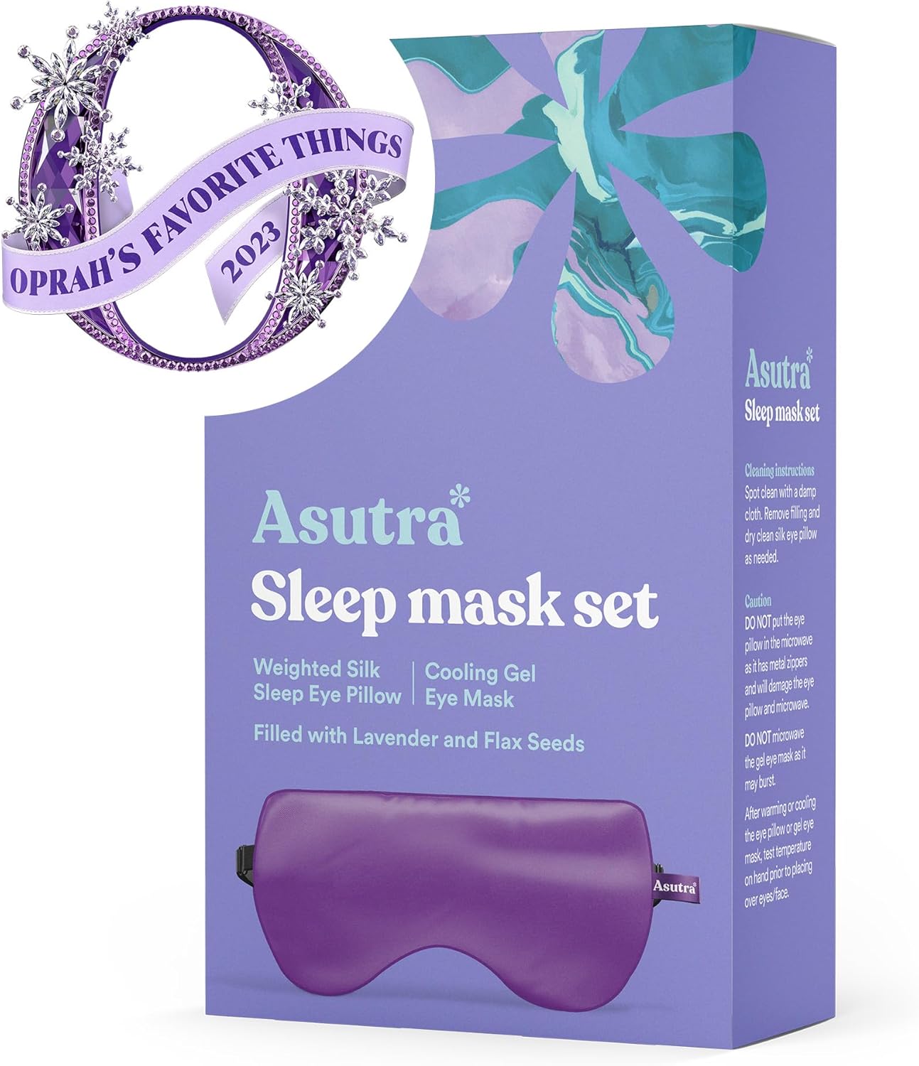 ASUTRA Silk Eye Pillow for Sleep, Purple - Filled w/Lavender Buds & Flax Seeds, Weighted Eye Mask, Meditation & Light Blocking Blindfold, Cooling Gel Mask Included