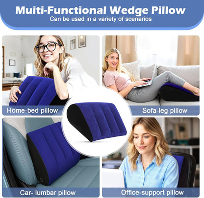 Prosixtoy Portable Wedge Pillow Inflatable Cushion - Body Positioners Lightweight Wedge Pillow for Sleeping, Leg Elevation, Use in Bed, Travel, Camping, Fast Inflating Deflation (Black)