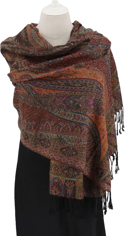 Ciormis Two Tone Silky Paisley Pashmina Shawl Scarf,Soft Women's Rave Jacquard Pashminas Wrap Scarves