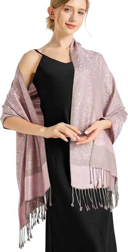 vimate Silky Paisley Pashmina Shawl Scarf-Women's Soft Double-side Jacquard Pashminas Wrap for Evening Dress Travel Shawl