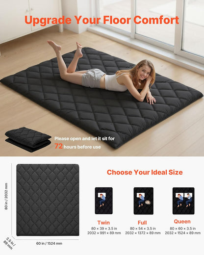 VEVOR Japanese Floor Mattress, Futon Mattress, 100% High Density Comfortable Foam, Foldable Tatami Mat with Storage Bag, Sleeping Pad for Camping Dormitory Yoga
