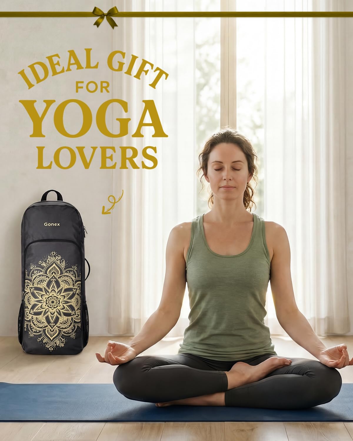 Gonex Yoga Mat Bag, 2 Carry Ways Yoga Backpack with Wet Compartment Metal Zippers for Women Men, Large Capacity Yoga Mat Carrier for Yoga, Gym, Travel