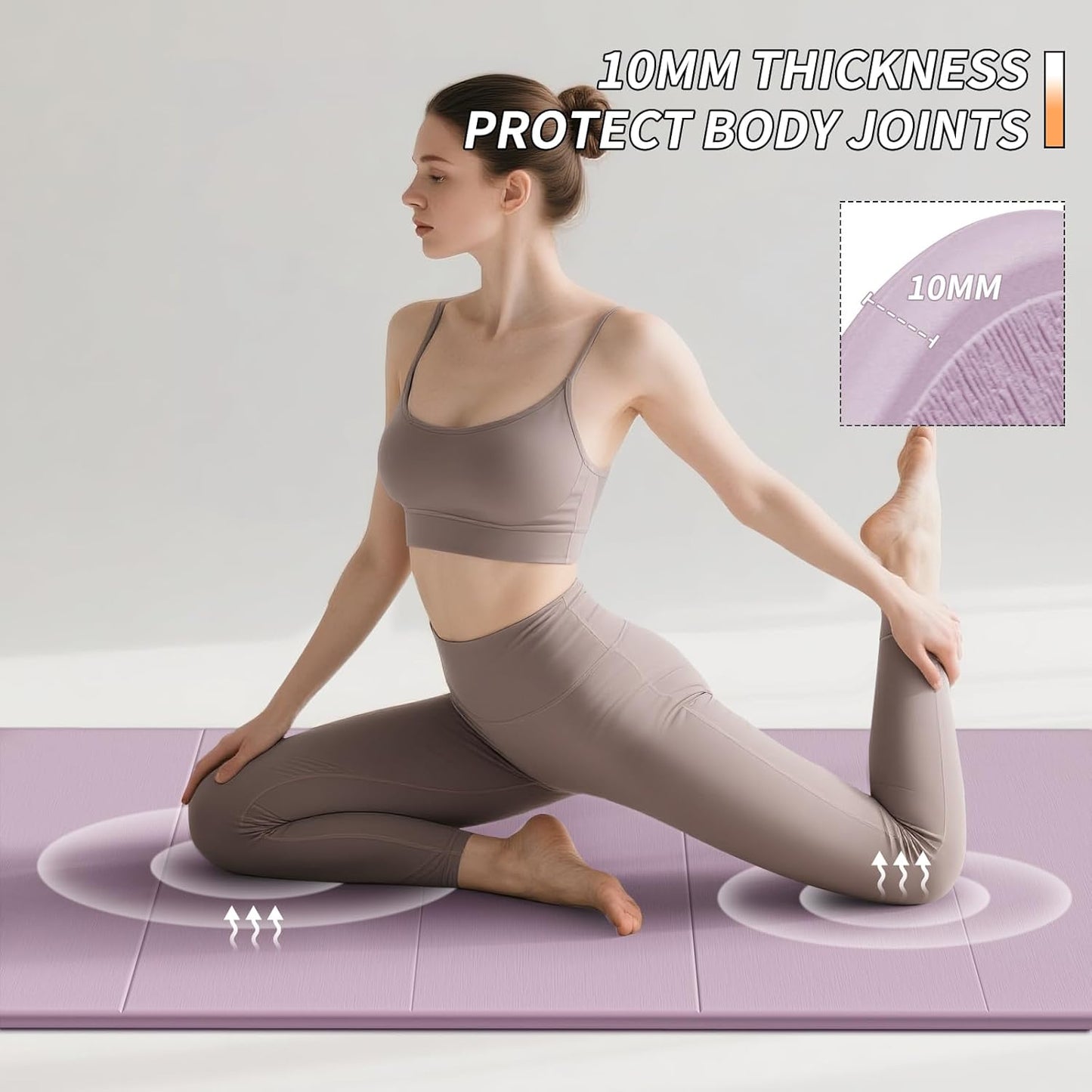 PAIDU Foldable Fitness Yoga Mat | 2/5" (10MM) Extra Thick | SGS Certified Non-Slip TPE | 76x26" Extra Long-Wide | Portable & Easy Store | for Yoga, Pilates, Home Gym & Full-Body Workouts(purple+grey)