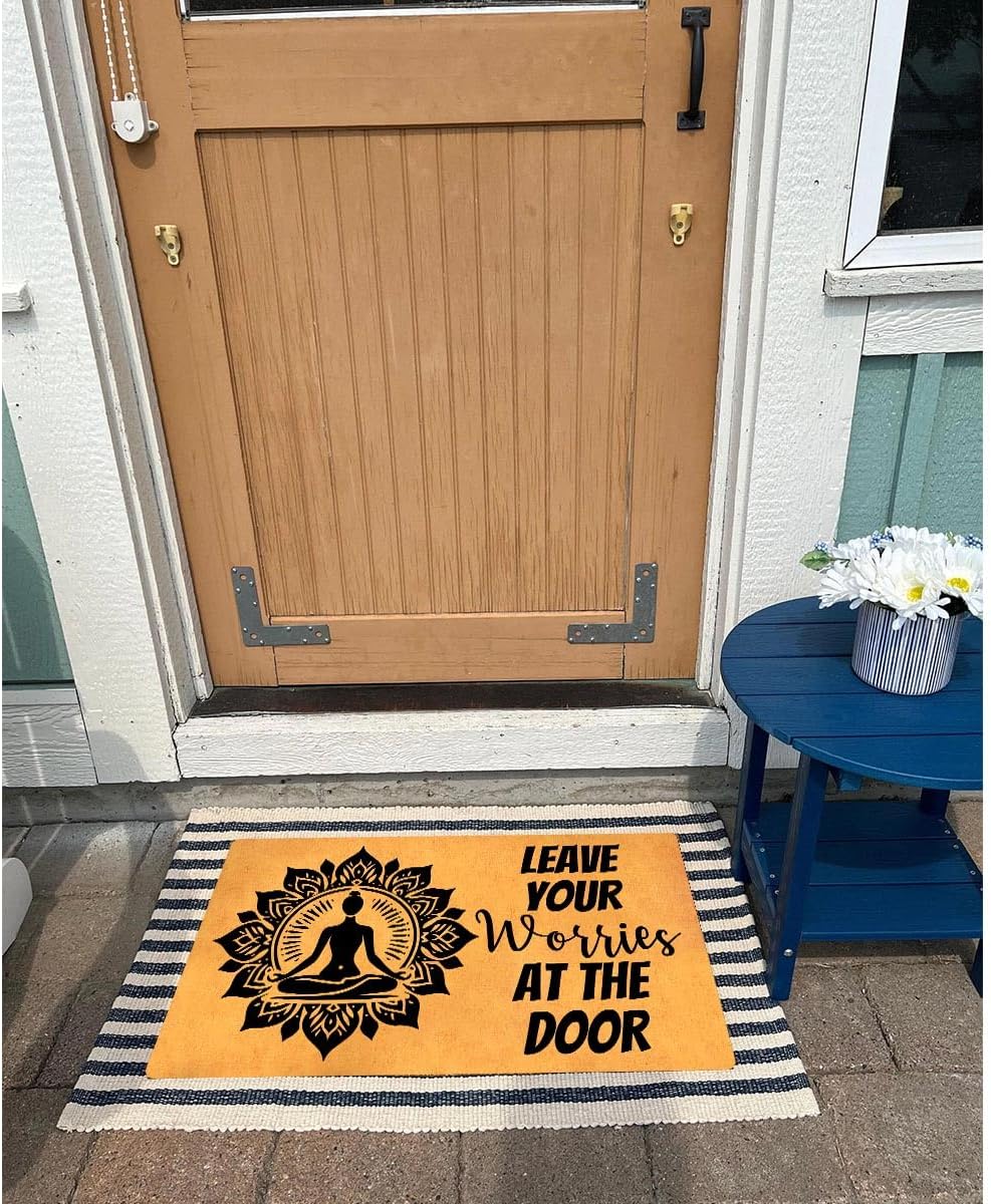 MELODADDY Funny Welcome Doormat Front Door Decor Rugs with Rubber Back 30"(L) x 18"(W) Personalized Matt Outside Entrance (Leave Your Worries At the Door Yoga Meditation Namaste)