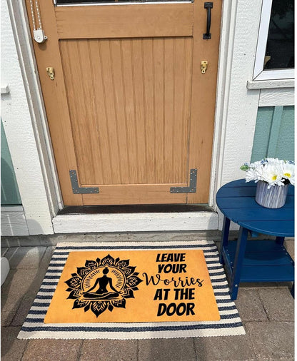 MELODADDY Funny Welcome Doormat Front Door Decor Rugs with Rubber Back 30"(L) x 18"(W) Personalized Matt Outside Entrance (Leave Your Worries At the Door Yoga Meditation Namaste)