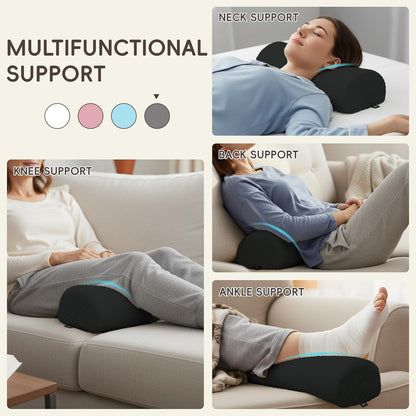 SPRING SEAON Half Moon Bolster Knee Pillow for Back Sleeping Memory Foam Leg Pillow for Ankle and Foot Comfort Under Knee Pillow for Side Sleepers Machine Washable Cover(17" x 7.5" x 4.3")