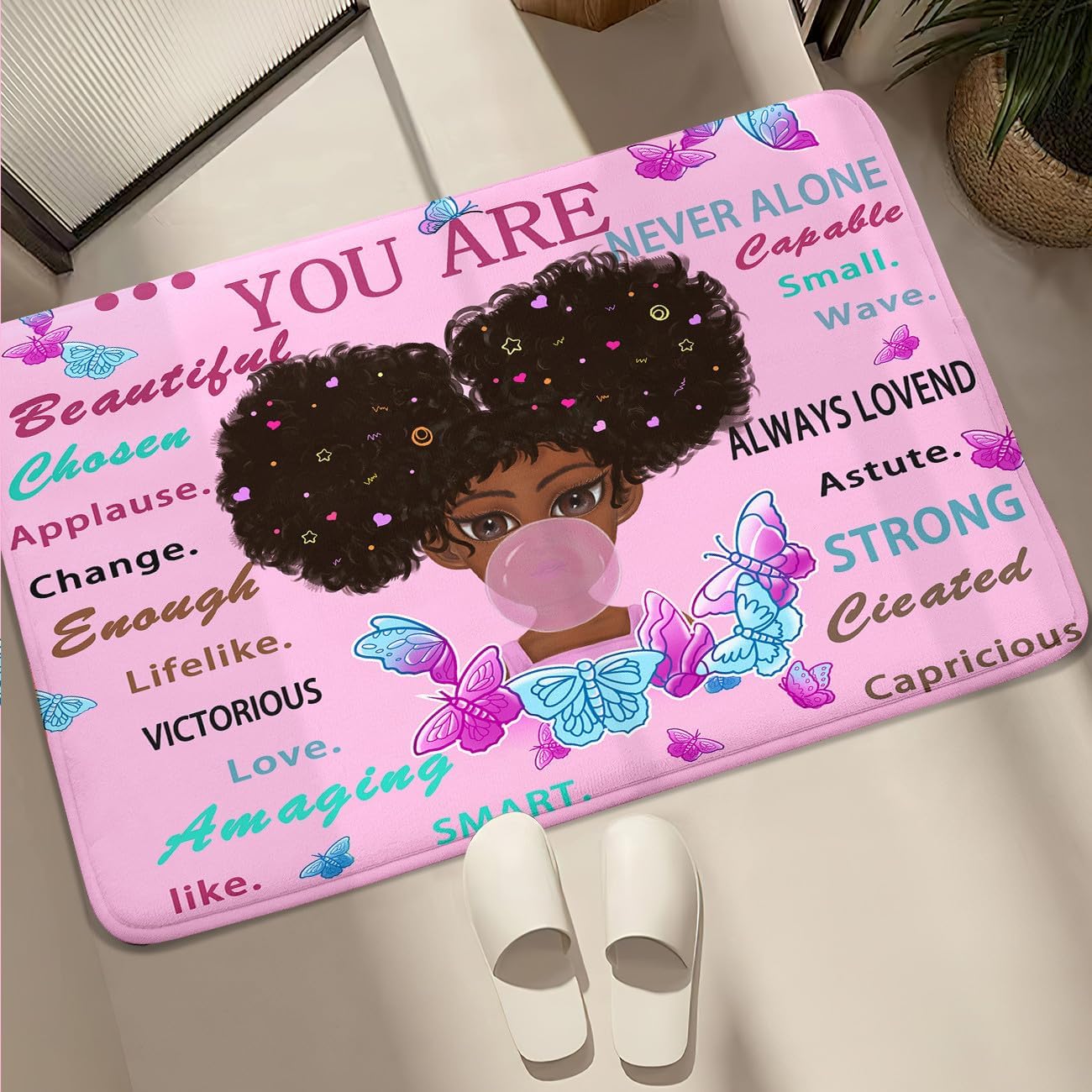 Black Girl Area Rug for Bedroom African Black Girls Floor Rugs for Living Room Playroom Cartoon Art Home Decor Soft Yoga Mats for Women Afro Purple 47" x 31" (2.7 x 3 Feet)