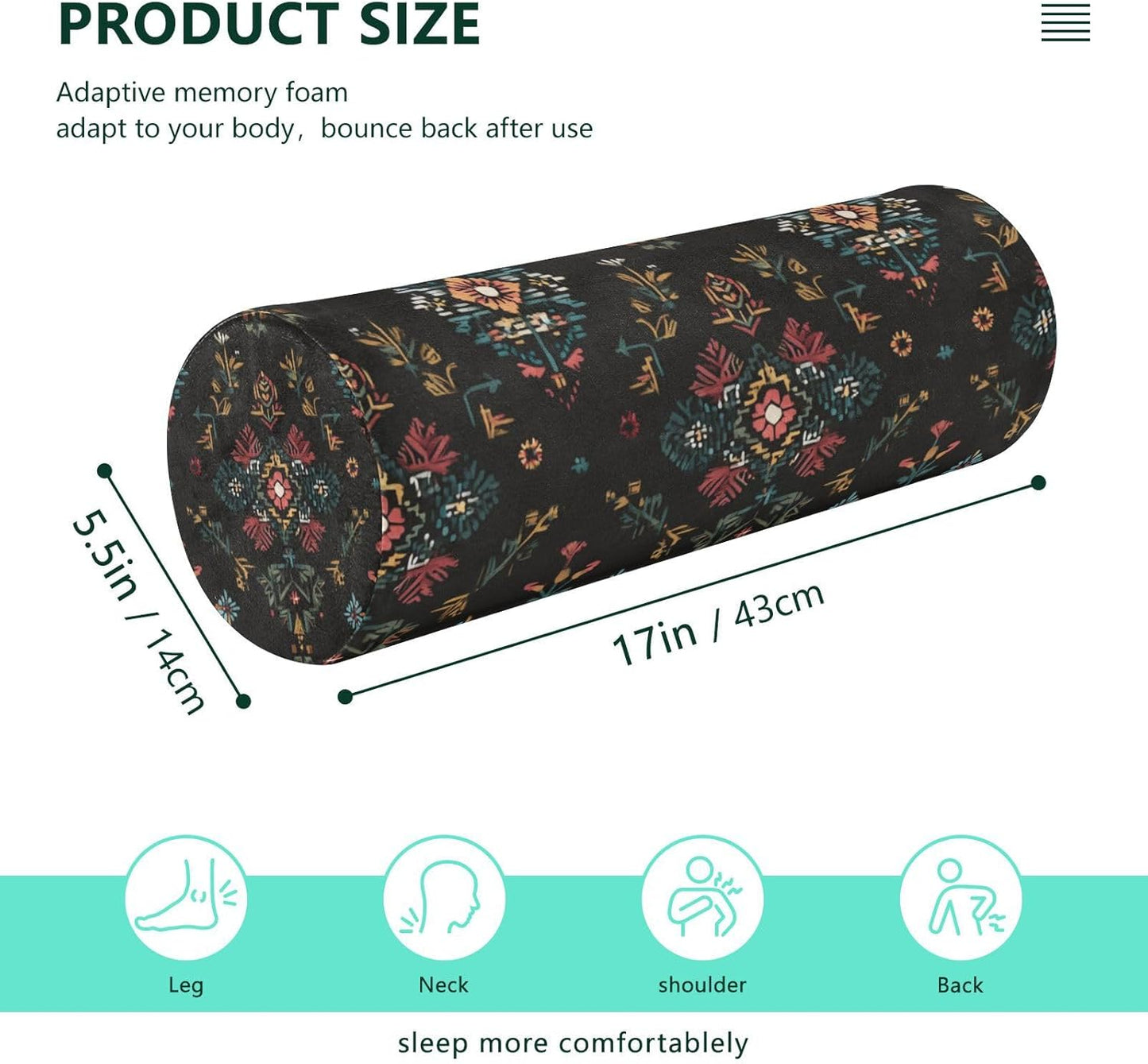 c Neck Roll Pillow Bolster Round Health Memory Foam Long Cervical Cylinder Pillows with Removable Washable Cover for Body Bed Legs Back Yoga - Colors B