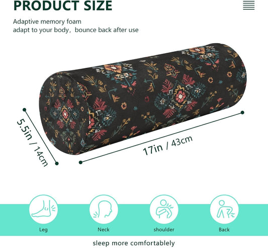 c Neck Roll Pillow Bolster Round Health Memory Foam Long Cervical Cylinder Pillows with Removable Washable Cover for Body Bed Legs Back Yoga - Colors B
