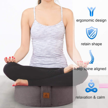 Crescent Zafu Meditation Pillow, D=17" W=11" H=5.5" Zabuton Yoga Bolster, Meditation Cushion, Floor Pouf Yoga Pillow Zippered Organic Cotton Cover Natural Buckwheat kneeling pillow - Large
