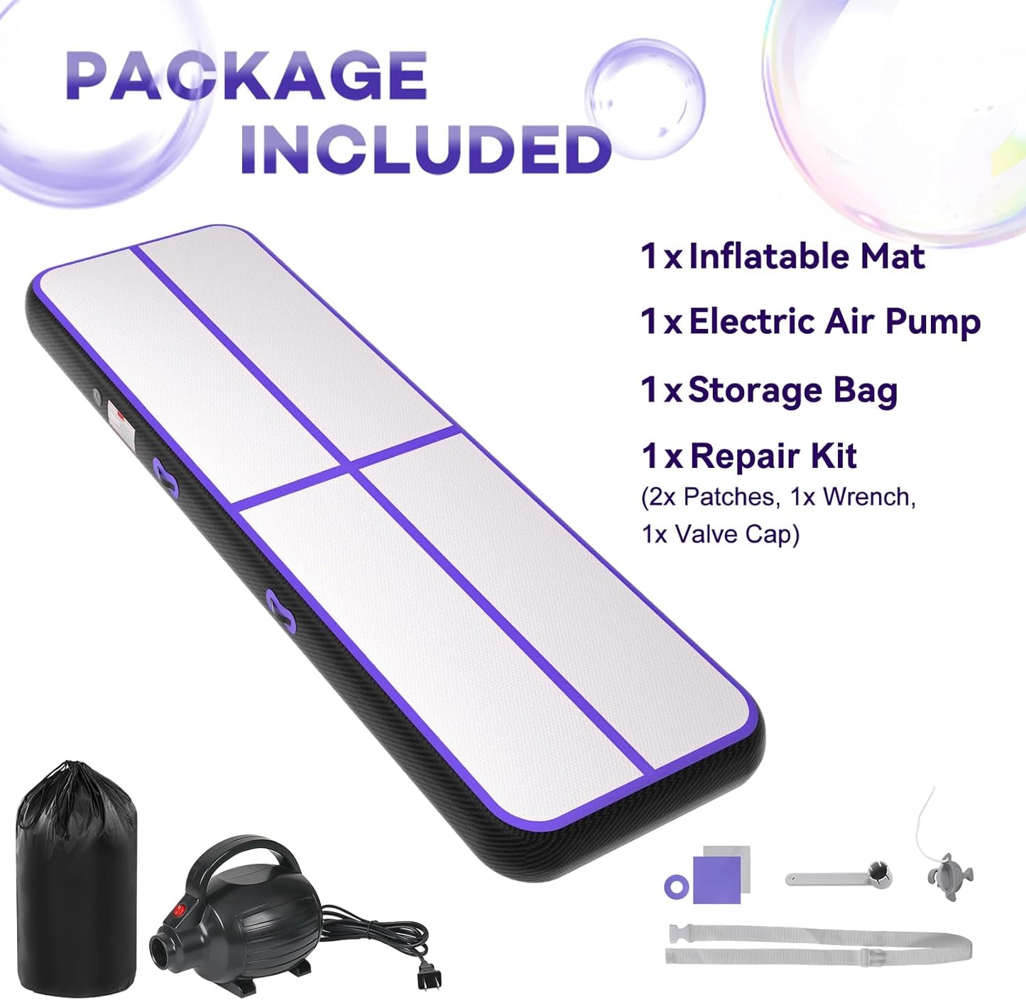 Inflatable Air Gymnastics Tumbling Mat 6ft 10ft 13ft 16ft 20ft, Air Tumble Track Mat 4/8 inches Thickness with Electric Air Pump for Home Use Training Cheerleading Yoga Water Beach Park