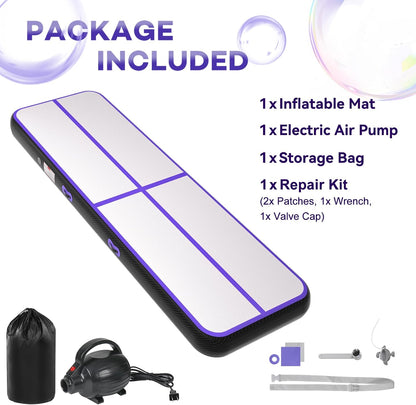 Inflatable Air Gymnastics Tumbling Mat 6ft 10ft 13ft 16ft 20ft, Air Tumble Track Mat 4/8 inches Thickness with Electric Air Pump for Home Use Training Cheerleading Yoga Water Beach Park