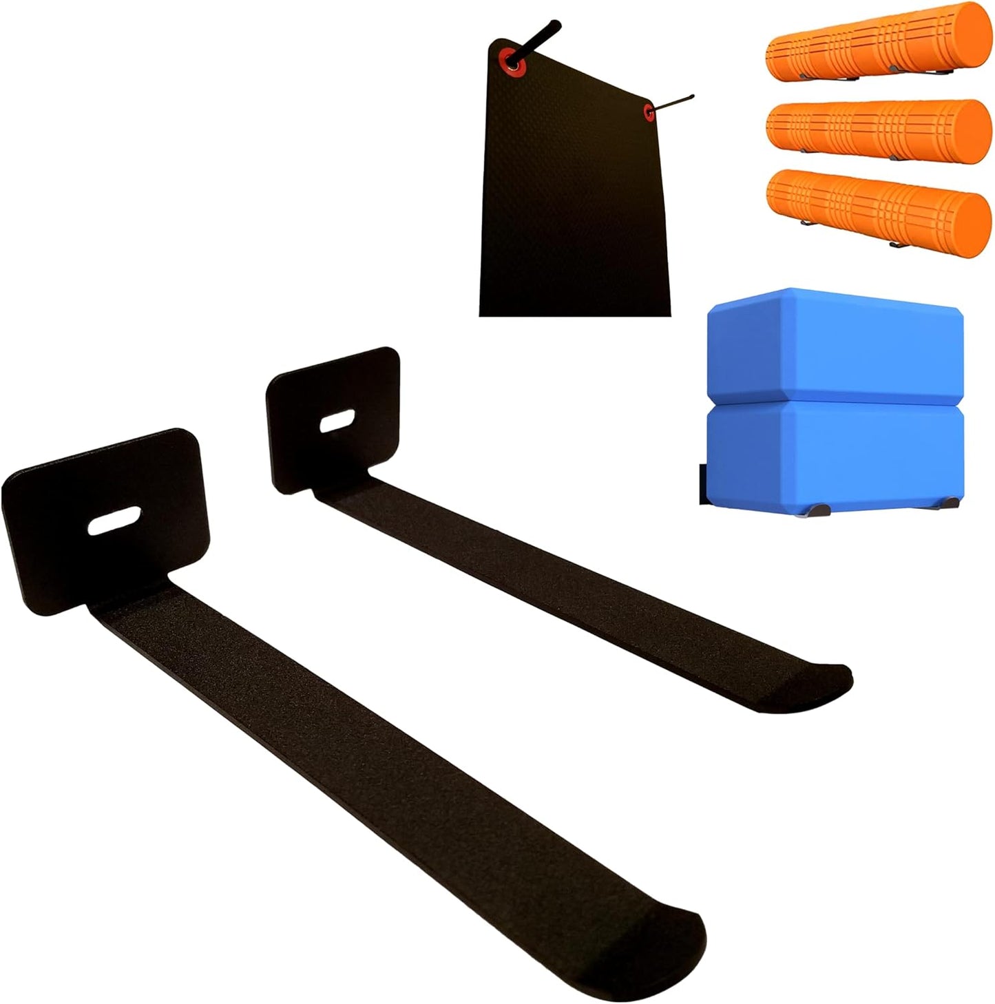 IRON AMERICAN Yoga Mat Hanger - Adjustable Hooks for Exercise Mats, Foam Rollers & Gym Equipment Storage - Wall Mounted - Hardware Included - (6.75" x .75") - American Steel