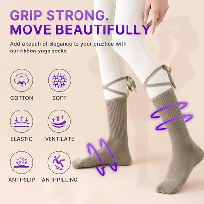 Pilates Socks for Women Grip Yoga Non Slip Socks for Barre Dance Workout Hospital