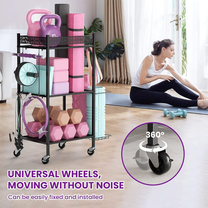 Yoga Mat Storage Rack, Home Gym Storage Rack, VOPEAK Workout Storage for Yoga Mat, Foam Roller, Gym Organizer Gym Equipment Storage for Home Exercise and Fitness Gear
