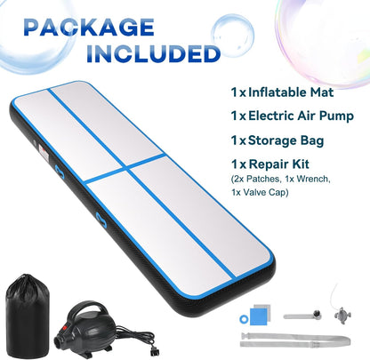 Inflatable Air Gymnastics Tumbling Mat 6ft 10ft 13ft 16ft 20ft, Air Tumble Track Mat 4/8 inches Thickness with Electric Air Pump for Home Use Training Cheerleading Yoga Water Beach Park