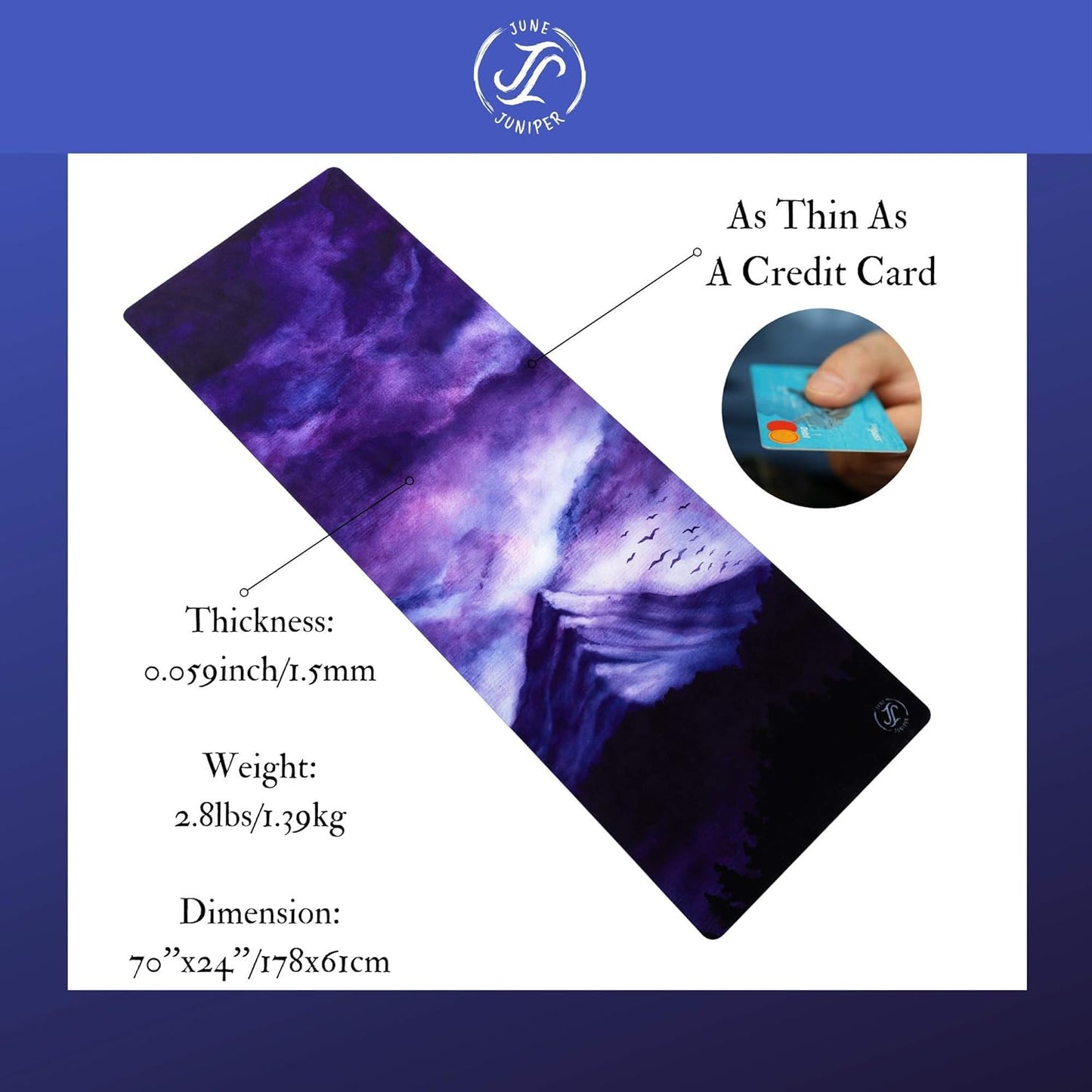 June & Juniper Travel Yoga Mat Foldable Lightweight - Thin Light Non-Slip Travel Yoga Mat Eco