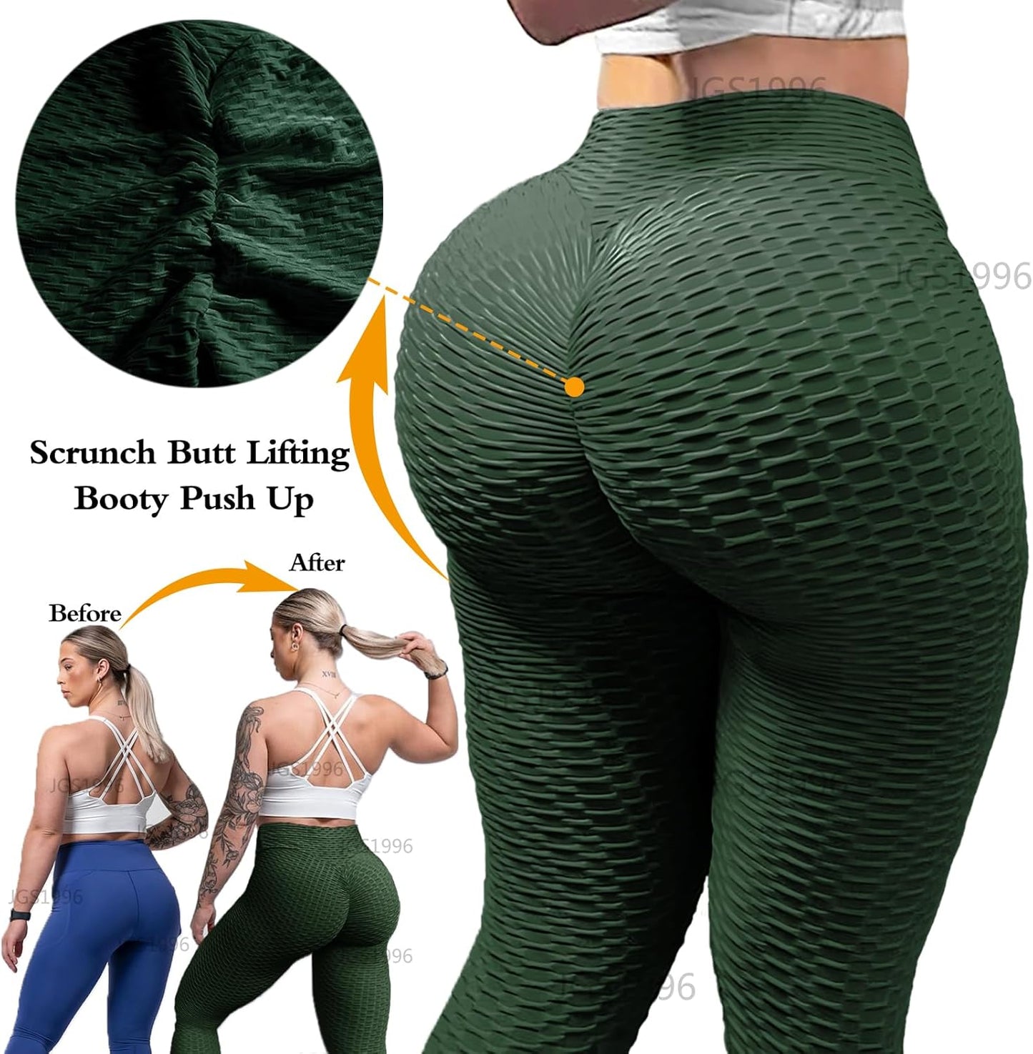JGS1996 Butt Lifting Leggings for Women Tummy Control Workout Yoga Pants High Waisted Scrunch Booty Gym Tights