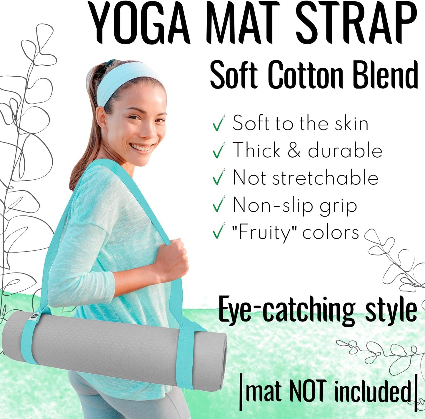 TECEUM Yoga Mat Strap – 30+ Colors – Adjustable Mat Holder Sling Carrier for All Mats [Mat Not Included]