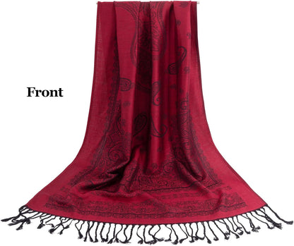 Ciormis Two Tone Silky Paisley Pashmina Shawl Scarf,Soft Women's Rave Jacquard Pashminas Wrap Scarves
