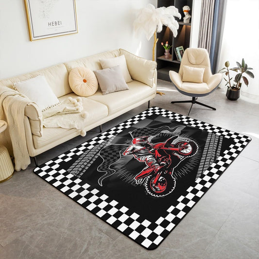 Feelyou Dirt Bike Kids Living Room Rugs for Bedroom,Boys Girls Area Rug 5x7,Racing Motocross Decor Carpet,Extreme Sports Soft Indoor Floor Mat,Motorcycle Kids' Non-Slip Motorbike Accent Rug Red - Colors B