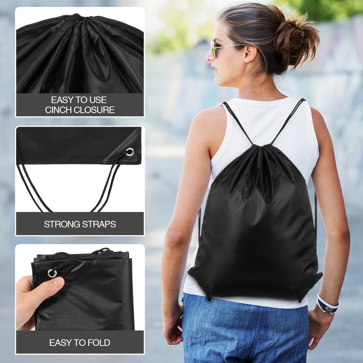 Shappy Drawstring Backpack Bulk Sports Gym Cinch Bag Polyester String Bag for Men Women(10 Colors,100 Pcs)