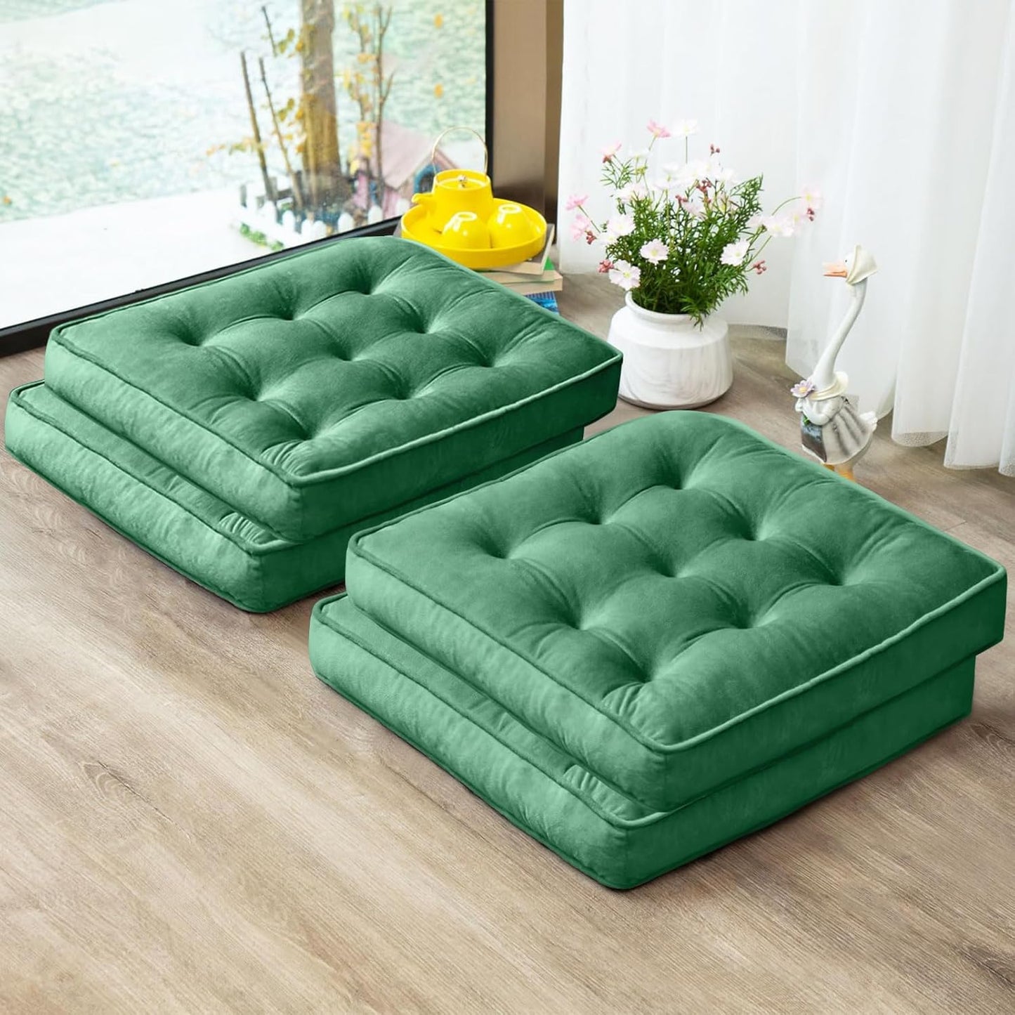1 MIDDLE ONE Floor Pillow Set of 2, Memory Foam Meditation Cushion, Floor Cushions for Adults Sitting, Large Square Seat Cushions for Yoga, Living Room, 20x20 Inch (Grey)