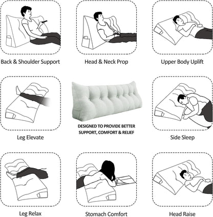 Cotton Linen Daybed Pillow Large Filled Triangular Soft Headboard Wedge Cushion Bed Backrest Positioning Support Reading Pillow for Adult Shoulder Lumbar Leg Bolster（Yellow, Small）