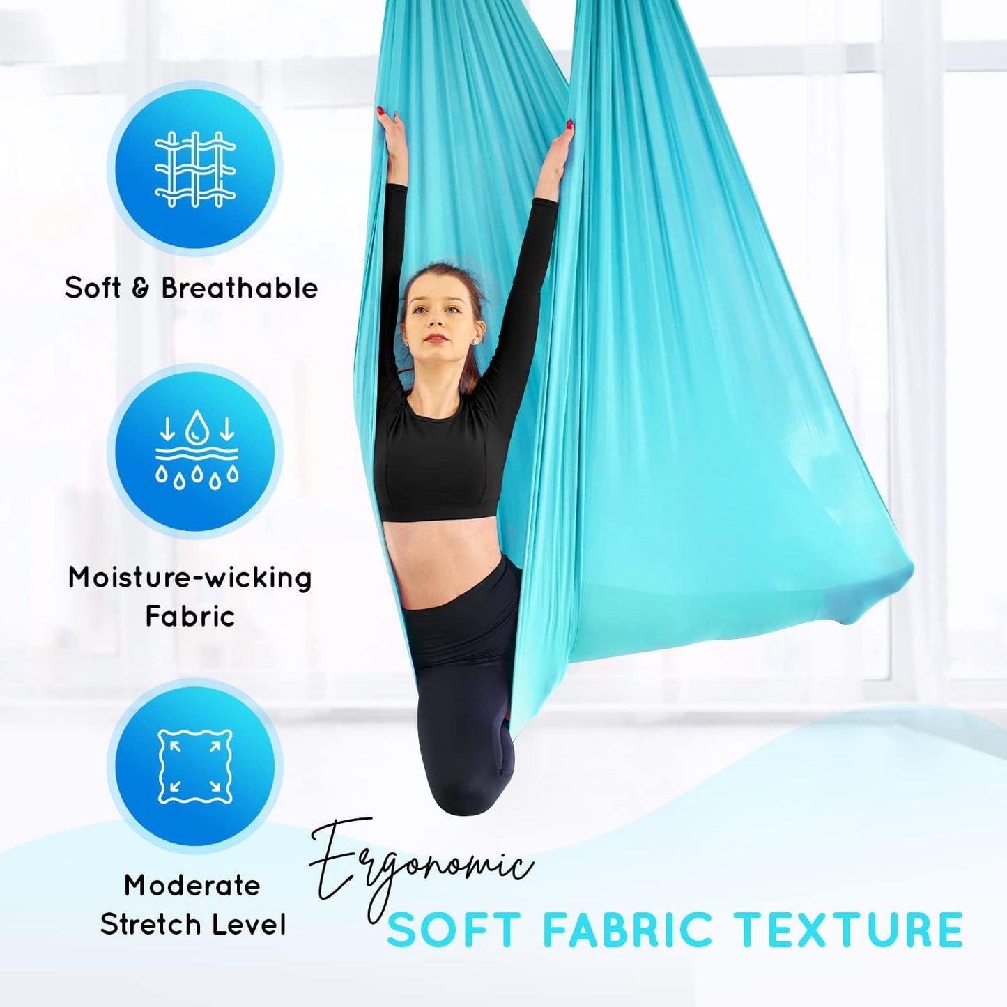 Yes4All Aerial Yoga Hammock 5.5 Yards, 198 Inches Height Aerial Silks, Yoga Trapeze Increasing Strength, Flexibility and Balance
