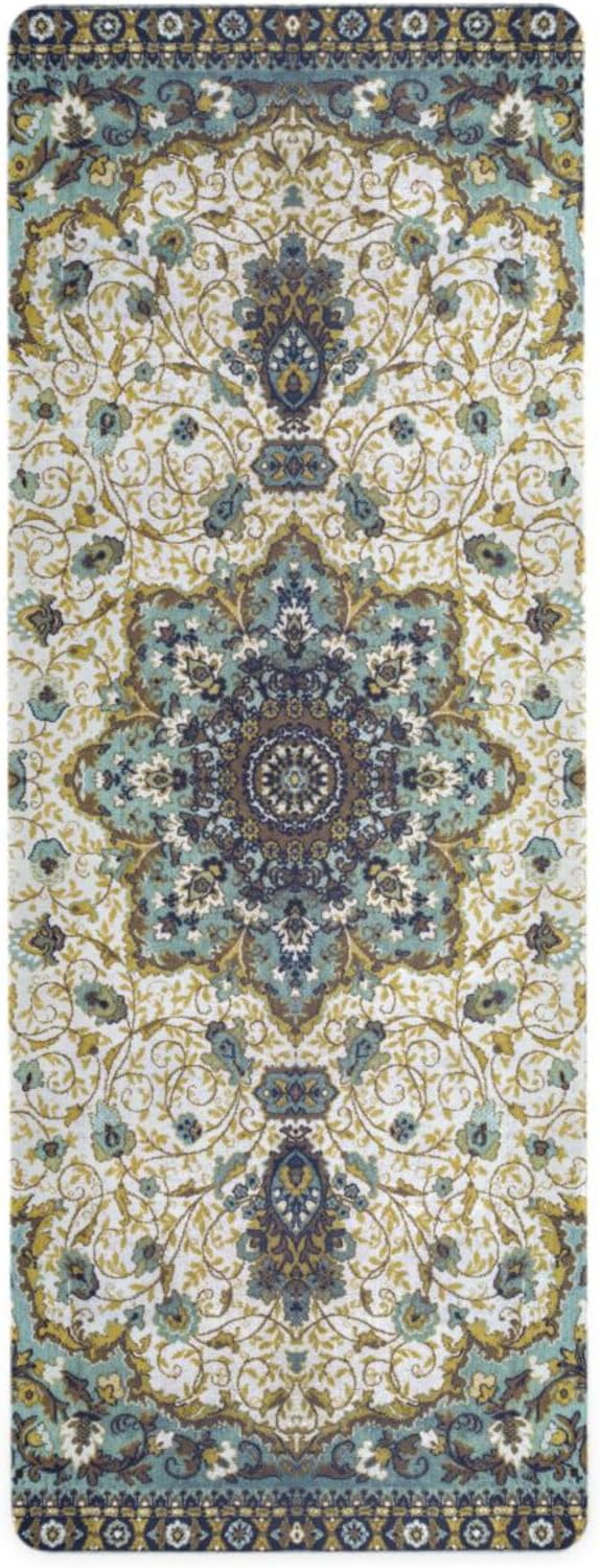 YETTASBIN Persian Carpet Texture Yoga Mat for Women Men, Non Slip Exercise Mat Portable Travel Workout Mat with Storage Bag for Home Yoga, Pilates, Fitness 71x 26 Inch