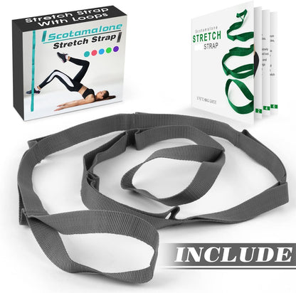 Scotamalone Stretching Strap Yoga Strap Physical Therapy for Home Workout, Exercise, Pilates and Gymnastics, 10 Loops Non-Elastic Stretch Bands with Aesthetic Packaging for Women & Men